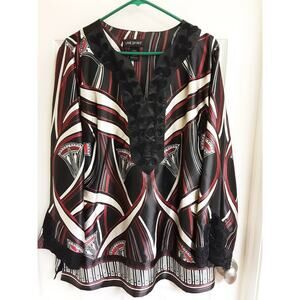 Lane Bryant Blouse, Women's Plus Size 18/20, black ivory & red, silky, long slv